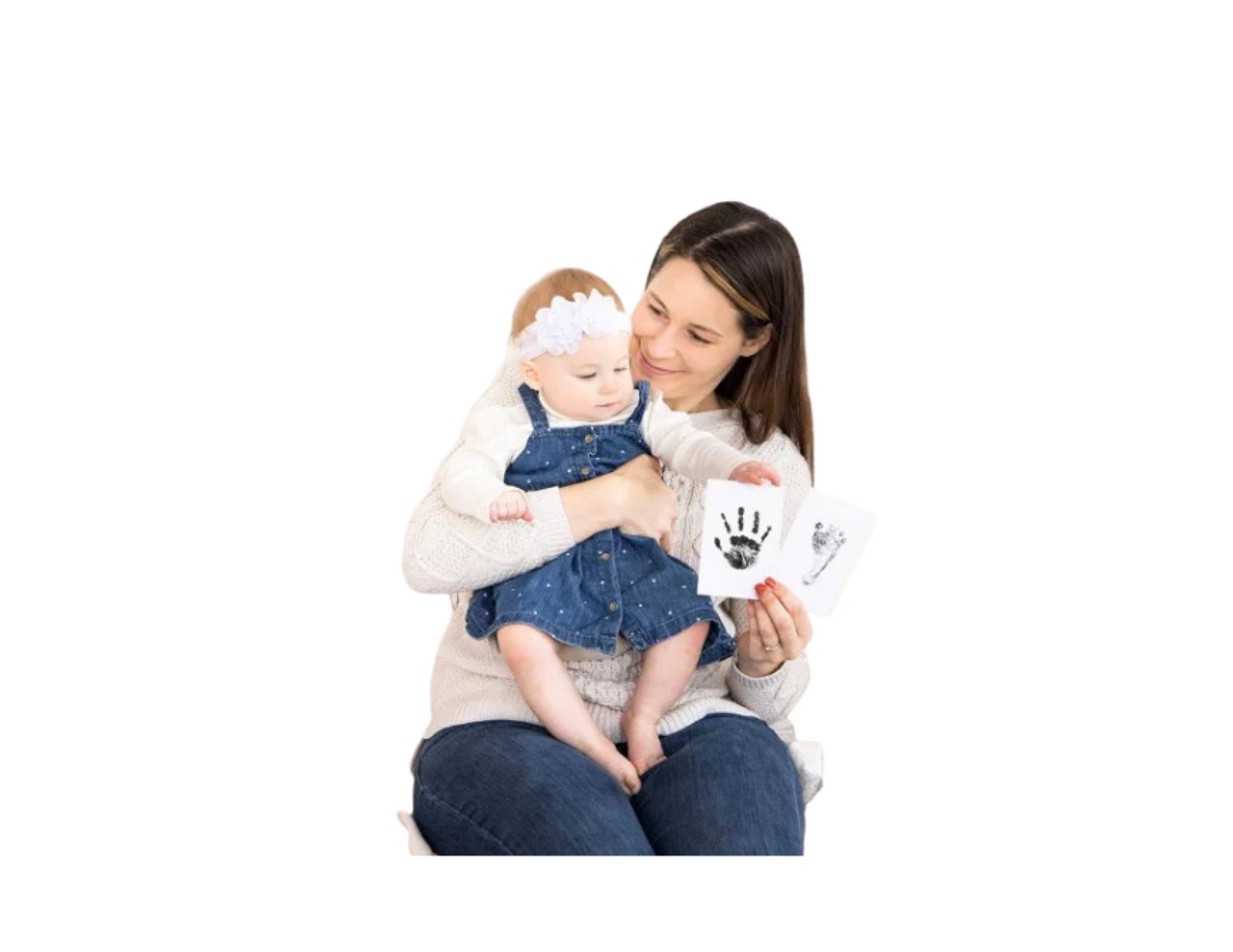 Baby and mom after using the inkpads showing a job well done.