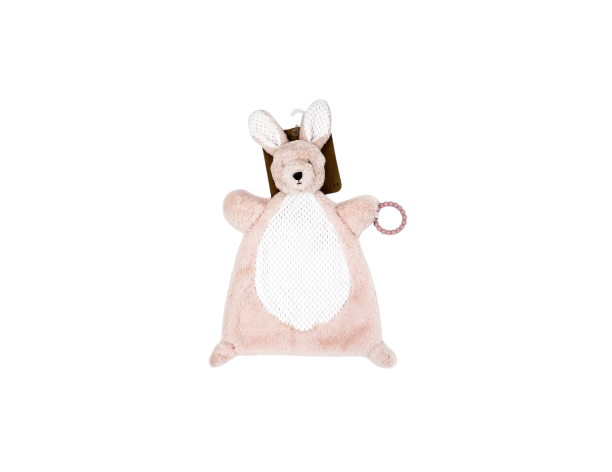 The flat plush activity toy-pink bunny is perfect for babies from 0 months and up. Made from 100% polyester. Lightweight and portable, it's perfect for on the go play. BPA free teether.
-Machine washable for easy cleaning.
-15" high