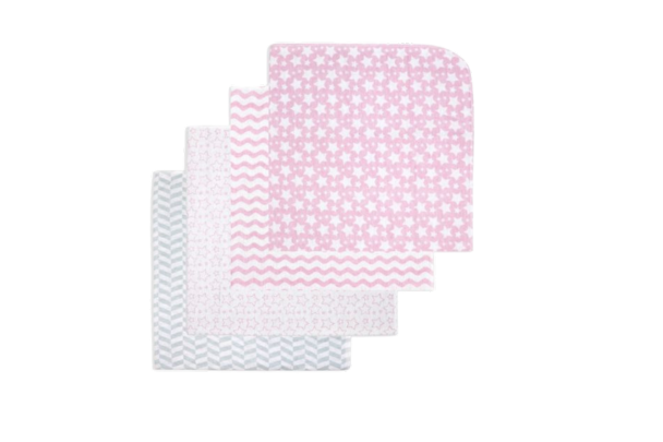 Necessities By Tendertyme receiving Blankets- 4 Pack
Soft and cozy receiving blankets featuring pink stars/wavy patterns. Perfect for newborns.
100% Cotton
28" x 26"