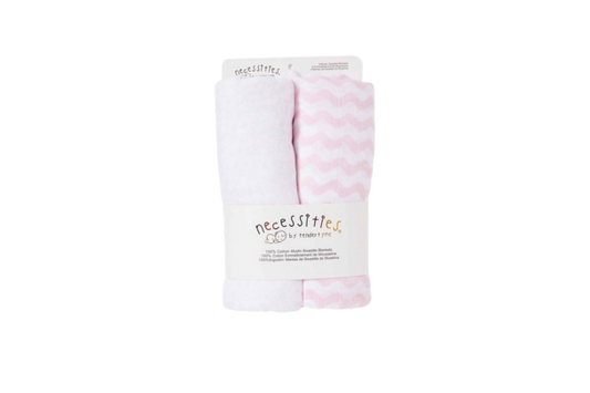 Wrap your baby in comfort and style with Necessities by Tendertyme's Pink Star/Wave Muslin Swaddle Blankets. Made of soft breathable muslin, perfect for a good night's sleep.
Set of Two.
100 % Cotton
43"x43"