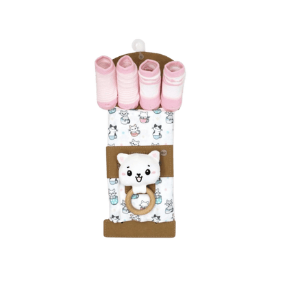 4 Pack Knit Swaddle Set-White Kitty