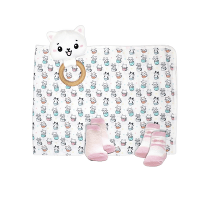 4 Pack Knit Swaddle Set-White Kitty