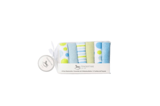 Tendertyme's blue washcloths&nbsp;6-pack

Soft, durable washcloths in a convenient pack, perfect for gentle cleansing and care routines for baby.

Made of 80% cotton and 20% polyester.

9"x9"&nbsp;