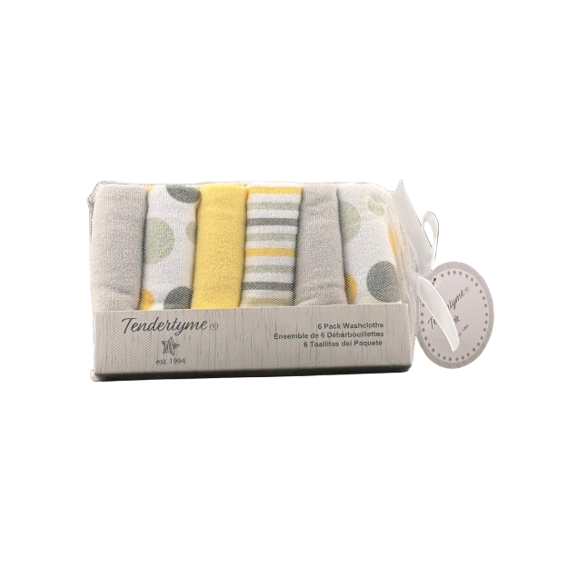 Tendertyme's Neutral washcloths 6-pack on display.
Made of 80% cotton and 20% polyester.

9"x9"&nbsp;