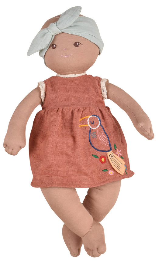 Baby Aria, made from organic, non-toxic materials for safety, sustainability and comfort. These 17 inch dolls are soft, huggable and designed to provide little ones with gentle companionship