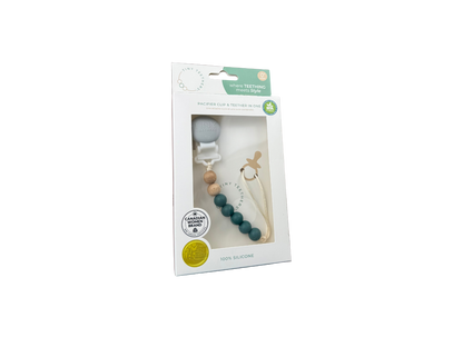 Tiny Teethers mini pacifier clip is perfect for the mini in your life. This innovative silicone clip is designed with a few moving parts and no metals. This allows your baby to teethe on the clip itself unlike the metal ones. Designed with fewer medium weight beads, our pacifier clip won't pull the soother out of your little baby's mouth. It will also stay clipped to your baby's clothing, preventing you from losing the soother or having it fall to the ground and get dirty in the moment you need it most.