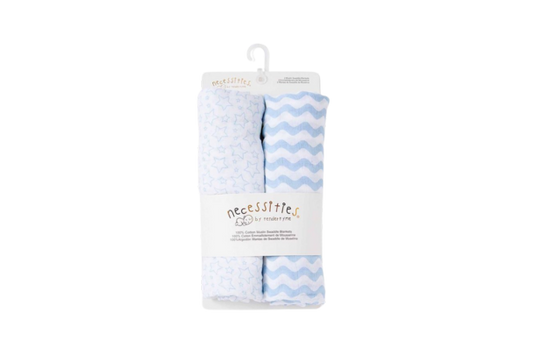 Wrap your baby in comfort and style with Necessities by Tendertyme's Blue Star Wave Muslin Swaddle Blankets. Made of soft breathable muslin, perfect for a good night's sleep.

Set of Two.

100 % Cotton

43"x43"