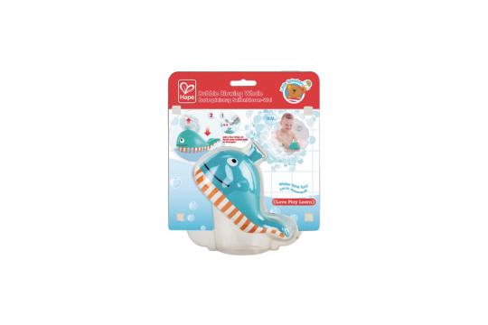 BUBBLE BLOWING WHALE - HAPE.

This jolly whale just loves blowing bubbles! Fill his spout with bubble bath or liquid soap and lower him into the bath. Makes bath time clean &amp; fun!!

Perfect for 18months+