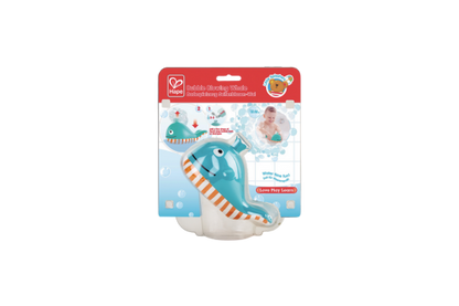 BUBBLE BLOWING WHALE - HAPE.

This jolly whale just loves blowing bubbles! Fill his spout with bubble bath or liquid soap and lower him into the bath. Makes bath time clean &amp; fun!!

Perfect for 18months+