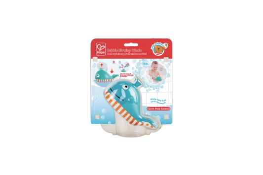 BUBBLE BLOWING WHALE - HAPE.

This jolly whale just loves blowing bubbles! Fill his spout with bubble bath or liquid soap and lower him into the bath. Makes bath time clean &amp; fun!!

Perfect for 18months+