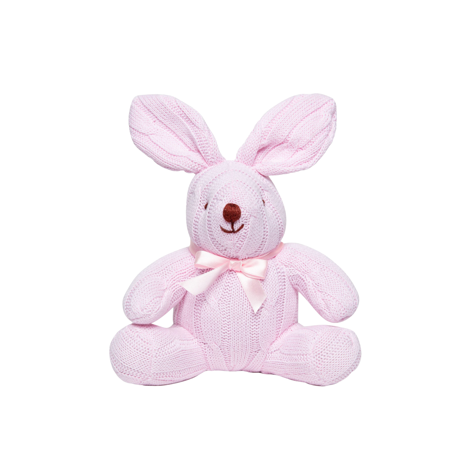 Cable knit bunny. Appropriate for age-0 months and older
Exterior is made from 100% cotton.
Size: 8" tall