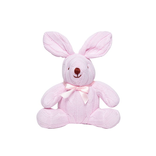 Cable knit bunny. Appropriate for age-0 months and older
Exterior is made from 100% cotton.
Size: 8" tall