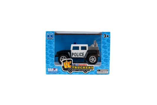 The DLT102 Lil Truckers Police ATV is a rugged and ready toy car, perfect for children aged 3 and up. Measuring approximately 5 inches in length, it's designed for little hands and is part of a collectible set. This toy is built to take on any obstacles, inspiring imaginative and fun play. Get your child ready for exciting adventures with this durable and engaging Police ATV toy car.
