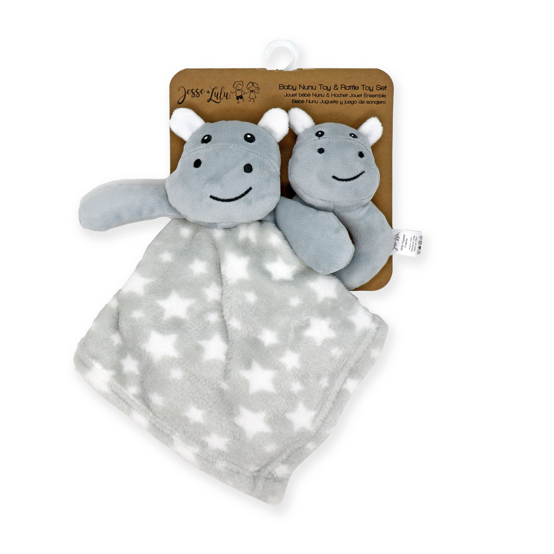 Delight your little one with the cuddly Hippo Nunu with Ring Rattle by Jesse + Lulu. Soft plush hippo and a rattle for engaging sensory play from 6 months+.