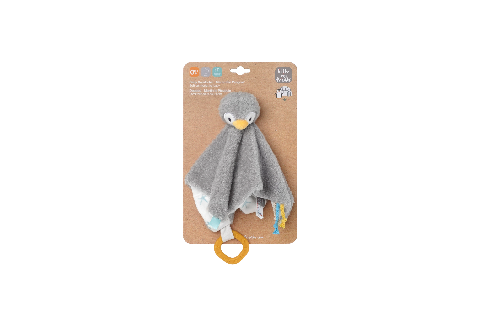 Martin The Penguin-Baby Comforter on a brown display box