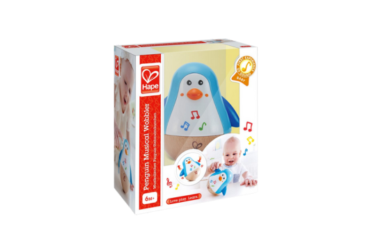 With the Penguin Musical Wobbler, Children can experience sound and delight in the penguin's soothing tinkling sounds and funny waddle. 6 Months+