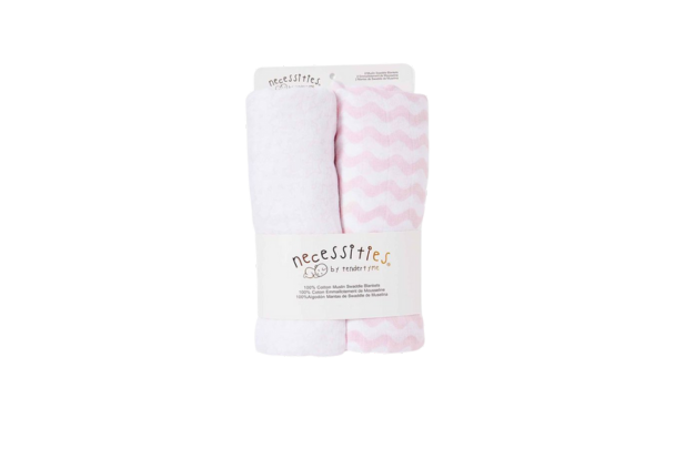 Wrap your baby in comfort and style with Necessities by Tendertyme's Pink Star/Wave Muslin Swaddle Blankets. Made of soft breathable muslin, perfect for a good night's sleep.

Set of Two.

100 % Cotton

43"x43"