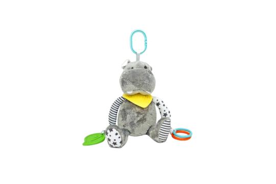 Key features:
• Crinkly ears for auditory stimulation
• Teething ring for soothing sore gums
• Rattle for cause and effect learning
• Multiple textures to encourage tactile exploration
• Vibrant colors to captivate visual attention