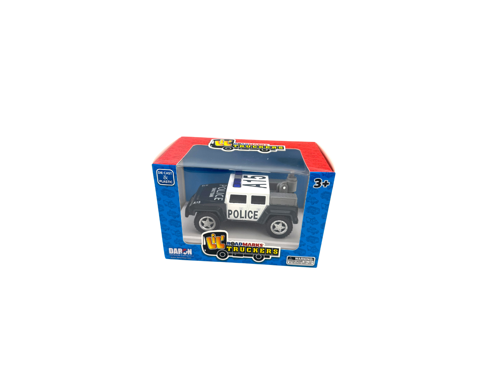 The DLT102 Lil Truckers Police ATV is a rugged and ready toy car, perfect for children aged 3 and up. Measuring approximately 5 inches in length, it's designed for little hands and is part of a collectible set. This toy is built to take on any obstacles, inspiring imaginative and fun play. Get your child ready for exciting adventures with this durable and engaging Police ATV toy car.