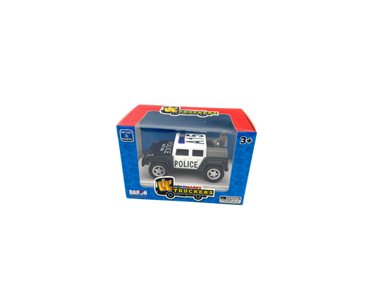 The DLT102 Lil Truckers Police ATV is a rugged and ready toy car, perfect for children aged 3 and up. Measuring approximately 5 inches in length, it's designed for little hands and is part of a collectible set. This toy is built to take on any obstacles, inspiring imaginative and fun play. Get your child ready for exciting adventures with this durable and engaging Police ATV toy car.