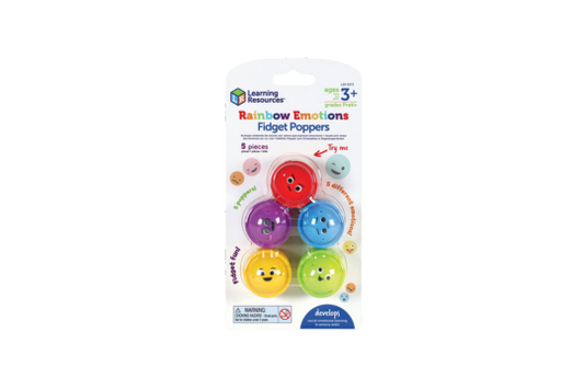 Build essential fine motor skills with this colorful set of silicone poppers.
Use your fingers to pop these in and out, for fun sensory fidget play. With 5 unique emoji faces, these poppers are also a great way to introduce SEL skills to young learners.
Ages: 3Y+