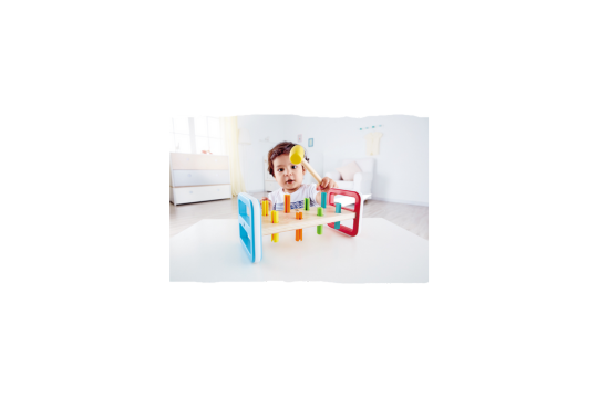 This cute pounding bench teaches kids about colors and counting. Hammer in all the pegs, then flip it over to start again.

Ages: 12 Months+