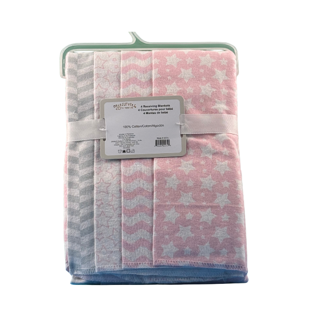 Necessities By Tendertyme receiving Blankets- 4 Pack&nbsp on display

Soft and cozy receiving blankets featuring pink stars/wavy patterns. Perfect for newborns.

100% Cotton
28" x 26"