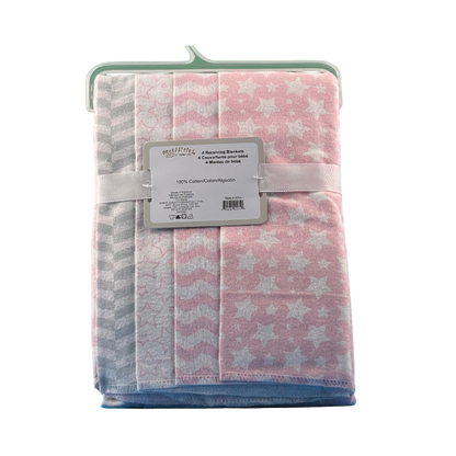 Necessities By Tendertyme receiving Blankets- 4 Pack&nbsp on display

Soft and cozy receiving blankets featuring pink stars/wavy patterns. Perfect for newborns.

100% Cotton
28" x 26"