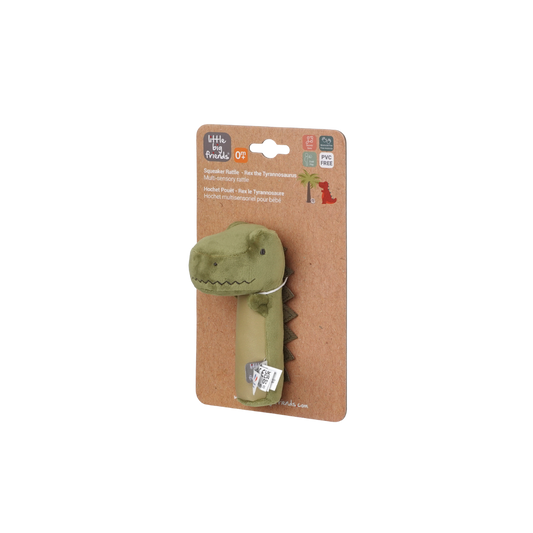 Squeaker Rattle - Rex the Tyrannosaurus on a brown display box