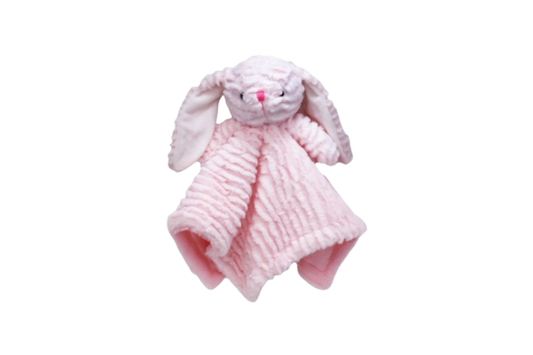 Snuggle up with the charming Ridged Plush Nunu Security Blanket - Pink bunny from Baby Mode! This plush security blanket combines comfort and cuteness, featuring a super cute bunny that will quickly become your child's favorite companion.
