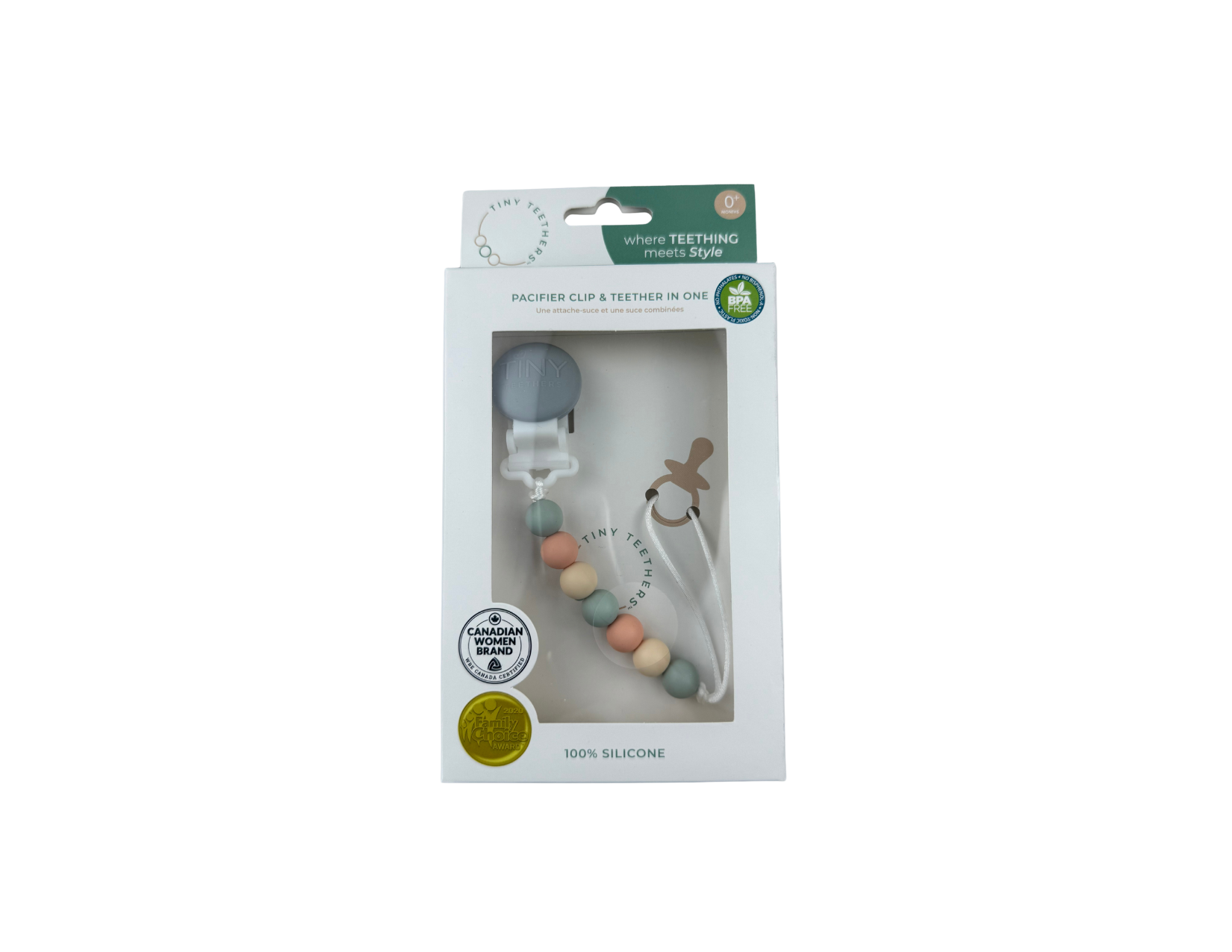 Keep pacifiers clean &amp; secure with this award-winning clip &amp; teether set! Food-grade silicone beads are safe for teething. Clips to baby's clothes to prevent loss. BPA-free. Easy to clean. Not dishwasher or sterilizer safe.