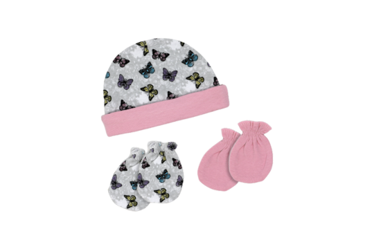 Necessities by Tendertyme- Hat with scratch mitts

100% Cotton.&nbsp;

Perfect for 0-6 months

Set Includes: 1 hat and 2 pairs of mitts