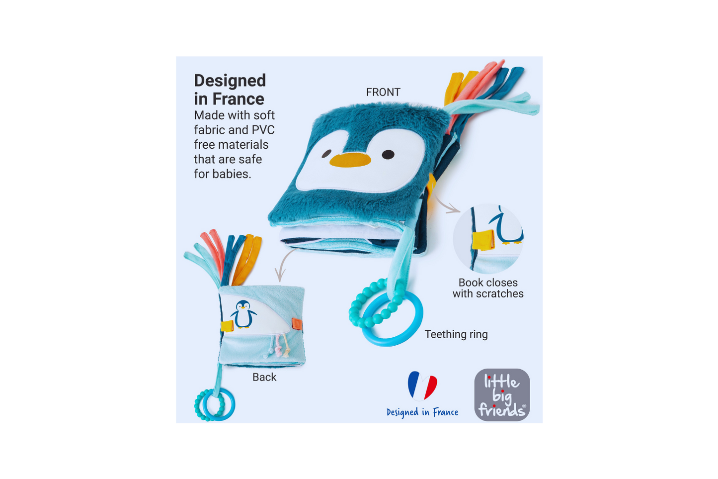 Ocean - Soft Activity Book 2-in-1 with descriptions about the book-showing the front and back-teething rings