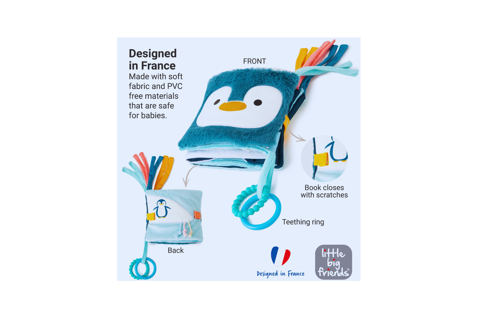 Ocean - Soft Activity Book 2-in-1 with descriptions about the book-showing the front and back-teething rings