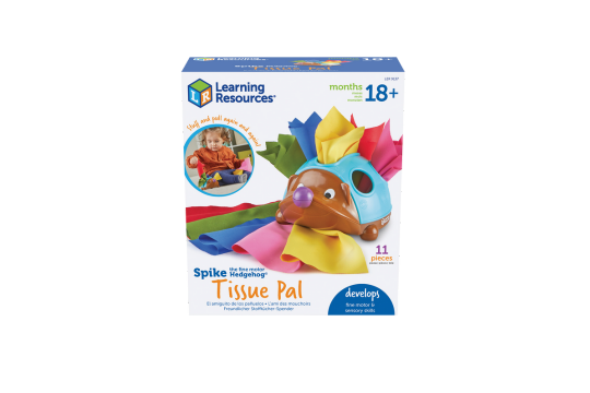 Spike the Fine Motor Hedgehog Tissue Pal-Learning Resources. Pinch, pull and stuff your way to new fine motor and sensory skills with this adorable toy and it's 10 machine washable fabric tissues in 5 colors.

Ages:18 Months+