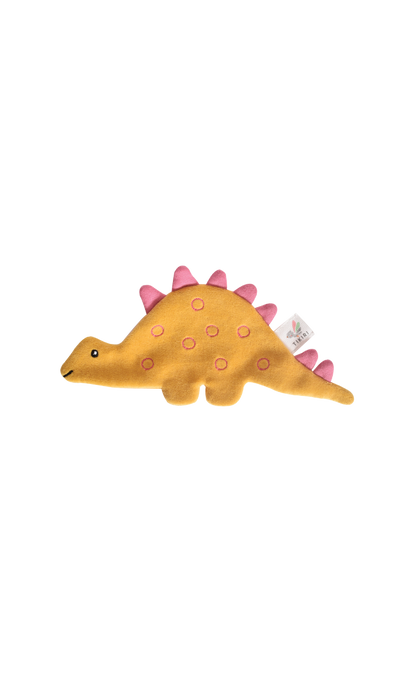 Made from 100% OCS Certified organically grown cotton. A picture of the orange Stegosaurus with pink humps
Ages: 0 months+
