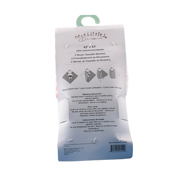 Tendertyme's Pink Star/Wave Muslin Swaddle Blankets on display with instructions on how to use the blankets.
Made of soft breathable muslin, perfect for a good night's sleep.
-Set of Two.
-100 % Cotton

43"x43"