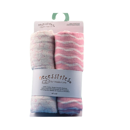 Tendertyme's Pink Star/Wave Muslin Swaddle Blankets on display.
Made of soft breathable muslin, perfect for a good night's sleep.
-Set of Two.
-100 % Cotton

43"x43"