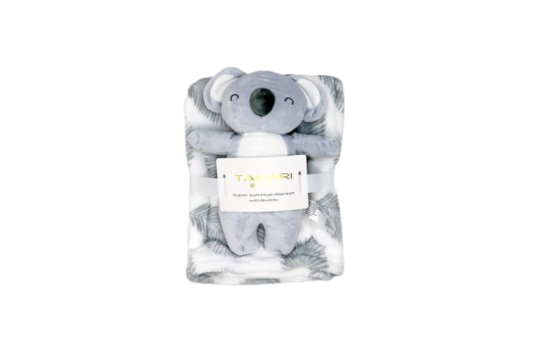 TAHARI BABY Brand

Super Soft Plush Koala Blanket And Buddy

100% Polyester

Blanket: 30" x 40"

Toy Height: 12"