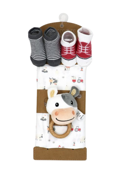 Knit Swaddle Set on a brown display box
