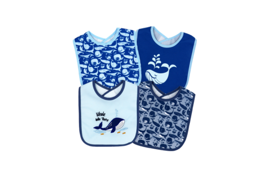 Make mealtime a breeze with our buba baby 4 pack whale bib set. Soft and absorbent, perfect for messy eaters.
