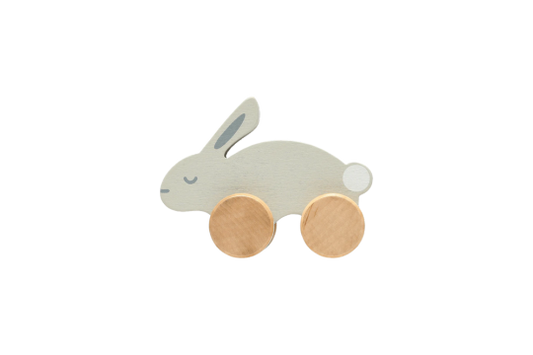 -Your little one will love playing, racing and hoping with this adorable wooden rabbit push toy.

-Includes one wooden gray toy rabbit perfect for exploring during playtime. Suitable for ages 12 months and up.