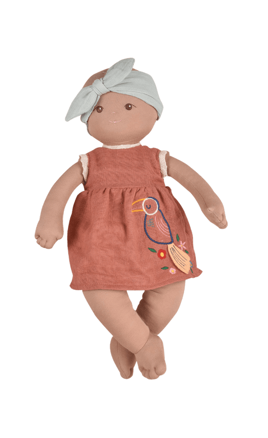 Made from organic, non-toxic materials for safety, sustainability and comfort. These 17 inch dolls are soft, huggable