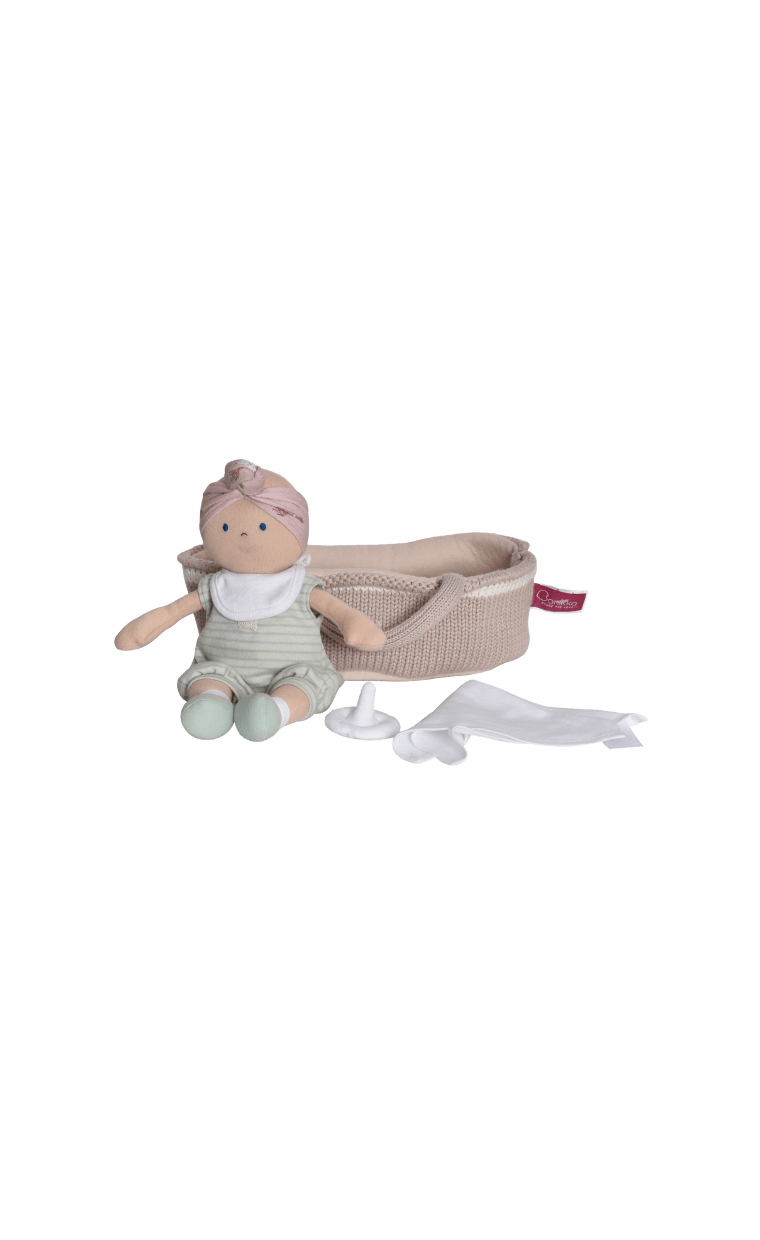 Baby Remi comes with a cute bandana, knitted carry cot, soother, bib and a blanket. soothe.

Doll Size: 10"