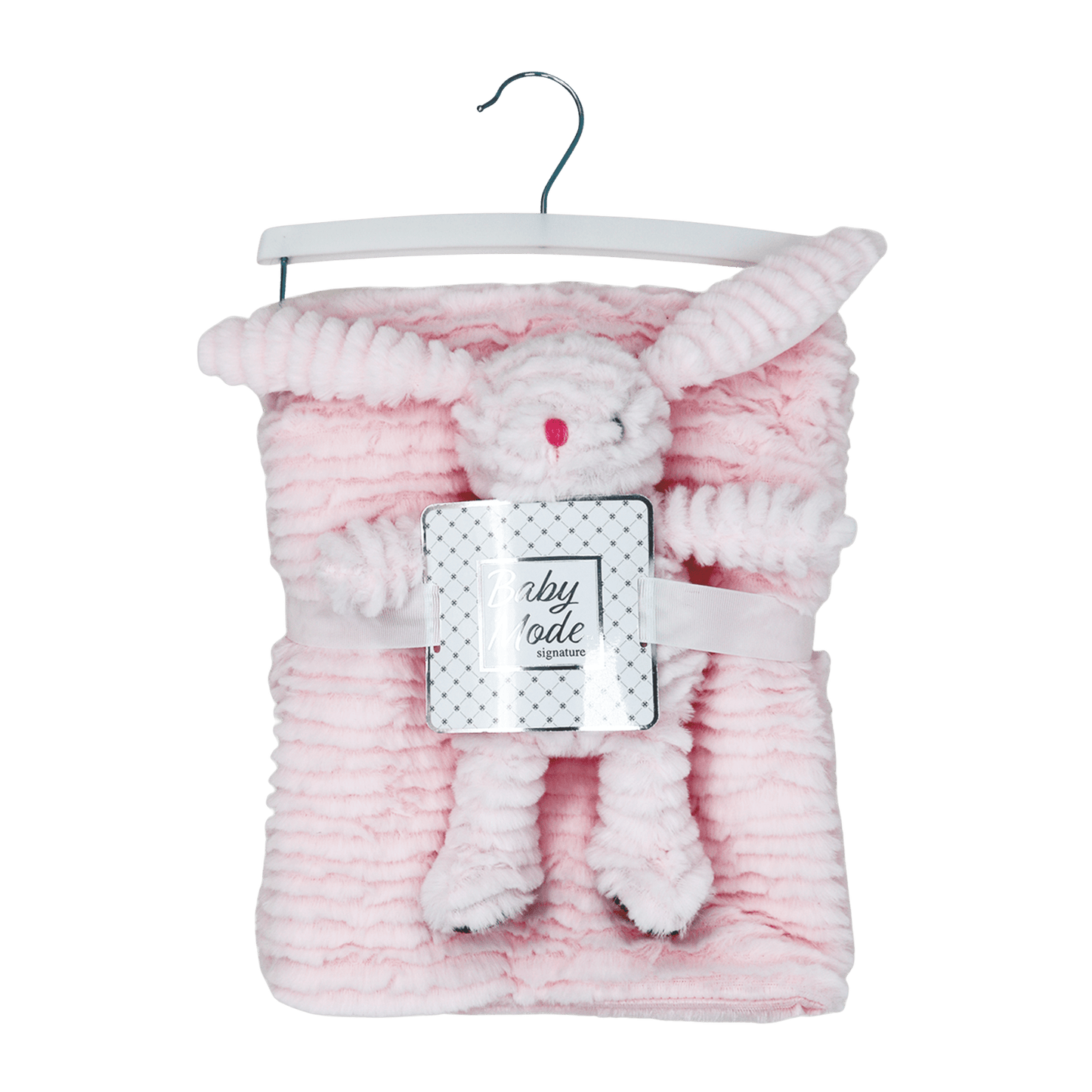 Made for the newborn in your life, this plush set makes the best gift. It includes a plush animal toy and blanket that are perfect for squeezing and cuddling.

-Set includes: Plush Bunny Toy and Blanket

-100% Polyester

-Blanket: 30" x 36"

-Toy sits 6" high