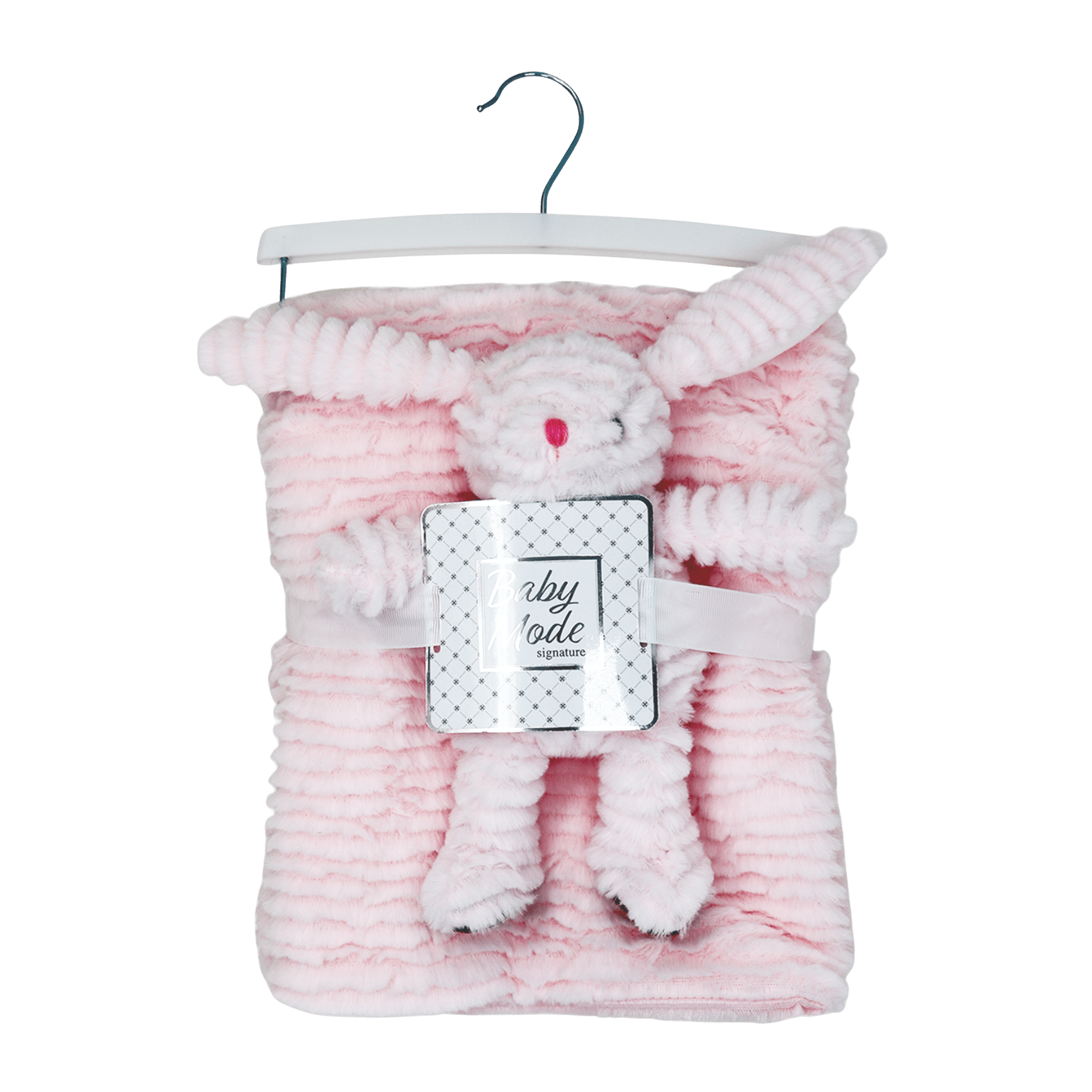 Made for the newborn in your life, this plush set makes the best gift. It includes a plush animal toy and blanket that are perfect for squeezing and cuddling.

-Set includes: Plush Bunny Toy and Blanket

-100% Polyester

-Blanket: 30" x 36"

-Toy sits 6" high