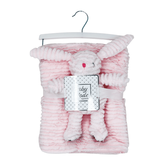 Made for the newborn in your life, this plush set makes the best gift. It includes a plush animal toy and blanket that are perfect for squeezing and cuddling.

-Set includes: Plush Bunny Toy and Blanket

-100% Polyester

-Blanket: 30" x 36"

-Toy sits 6" high
