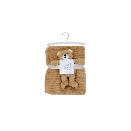 Made for the newborn in your life, this plush set makes the best gift. It includes a plush animal toy and blanket that are perfect for squeezing and cuddling.

-Set includes: Plush Bear Toy and Blanket

-100% Polyester

-Blanket: 30" x 36"

-Toy sits 6" high